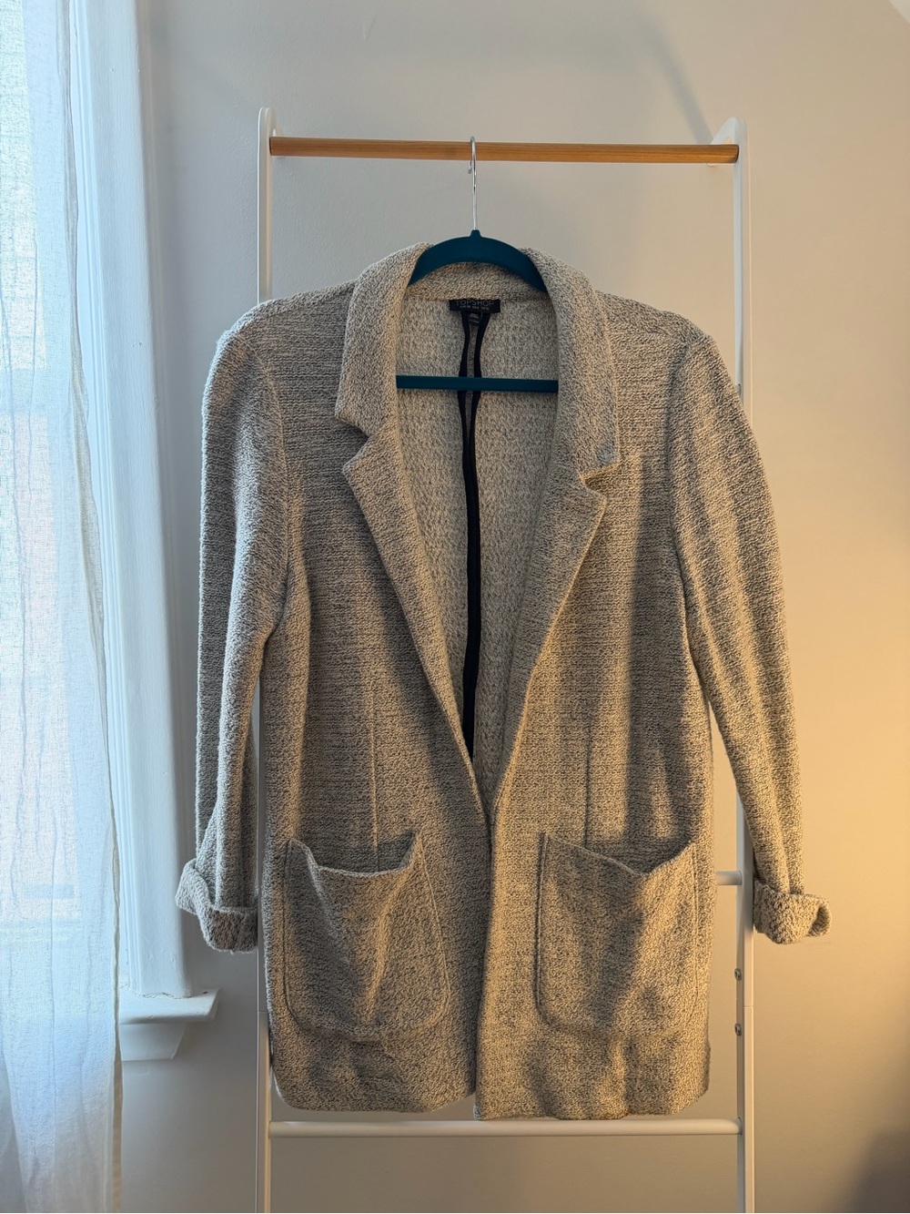 Topshop Light Gray Textured Open-Front Blazer